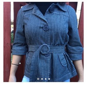ROBERT LOUIS pin striped blazer, blue and white.